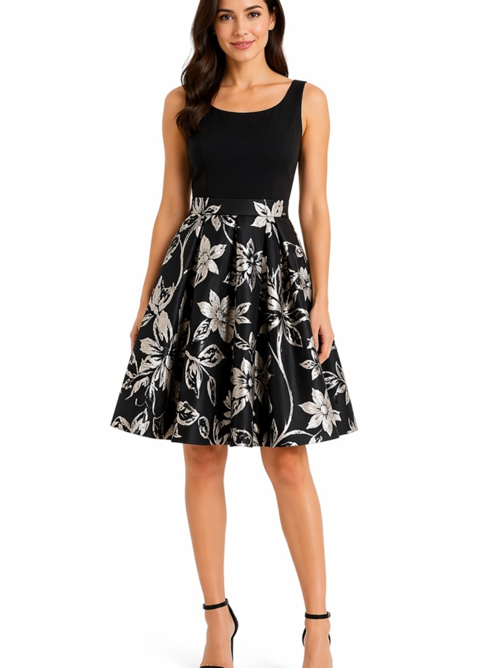 Lauren Ralph Lauren Black Floral Jacquard Fit Flare Dress Sz 2 Sleeveless Party